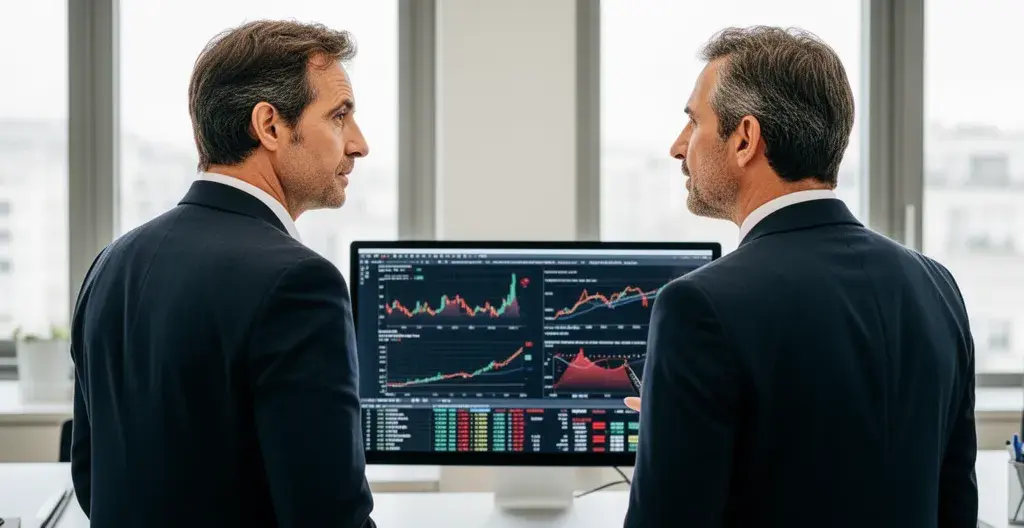 Deux professionnels analysant données consommation électricité entreprise