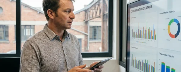 Responsable PME analysant tableau de bord consommation électricité professionnelle