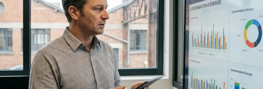 Responsable PME analysant tableau de bord consommation électricité professionnelle